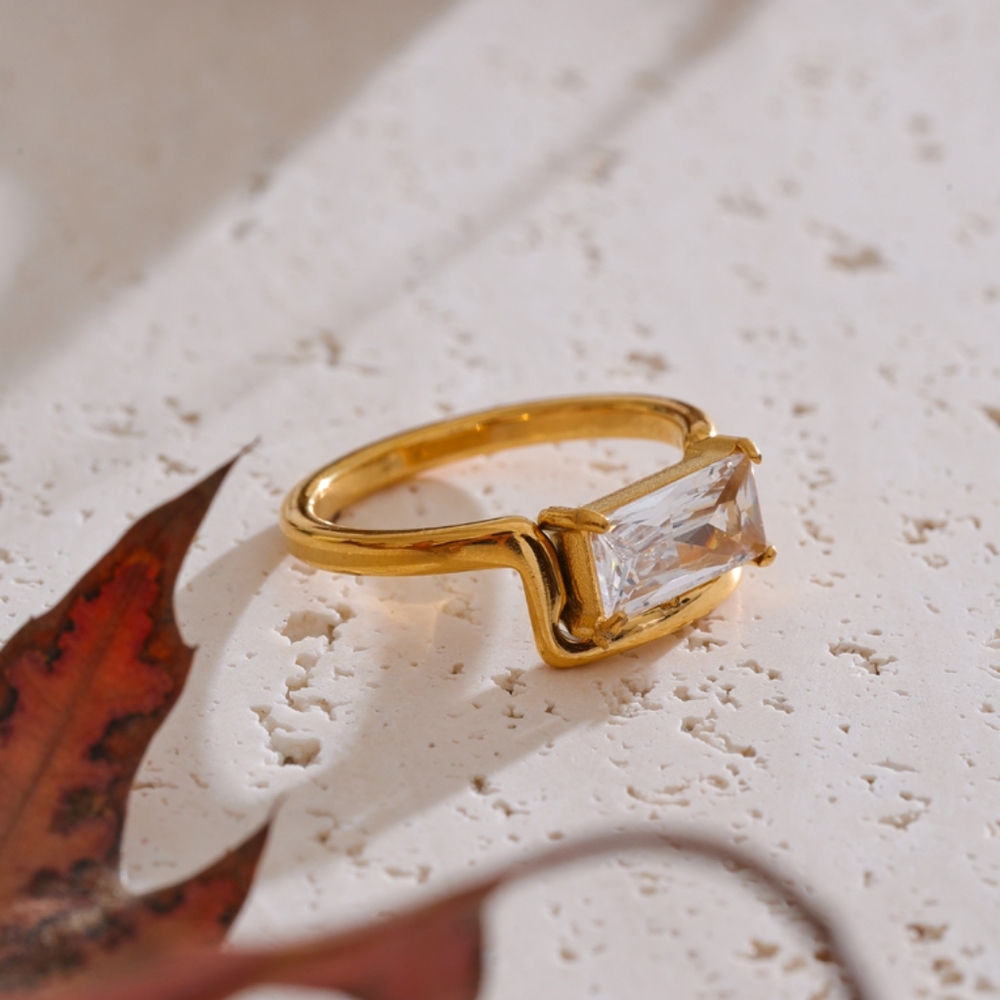 New 18k Gold Ss Baguette Cut Cubic Zirconia Ring Sizes 6, 7, 8 - Picture 6 of 9